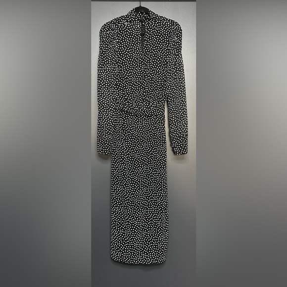 NEW Zara Polka Dot Belted Long Sleeve High Neck Maxi Dress M - Picture 6 of 9